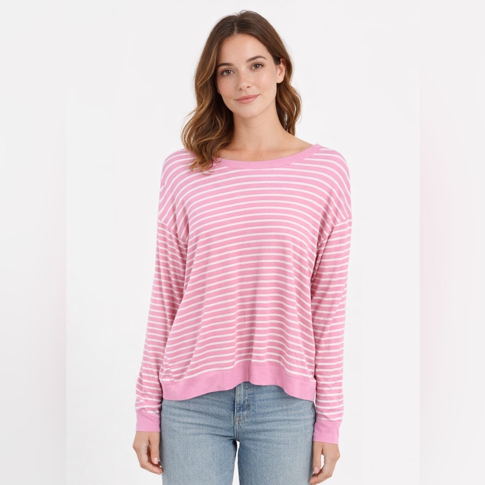Draper James Pink and White Striped Long Sleeve Top